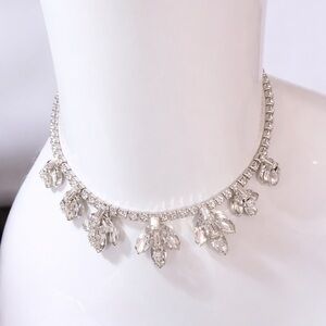 Vintage Weiss Silver Tone Clear Art Glass Rhinestone Collar Necklace Signed 16in